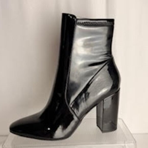 ALDO Black Patent Leather Round Pointed Toe Block Heel Ankle Boots Size 11 - Picture 8 of 13